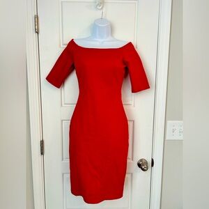 Lulu's Red Sheath Cocktail Dress Short Sleeve Bateau Neckline